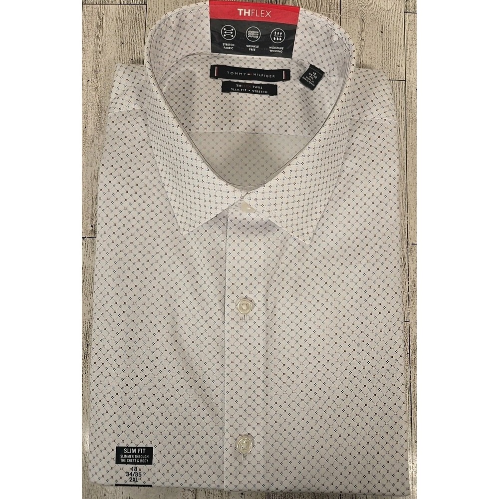 Tommy Hilfiger Dress Shirt 18 34/35 2XL Slim Fit TH Flex Twill Blue Multi NEW
